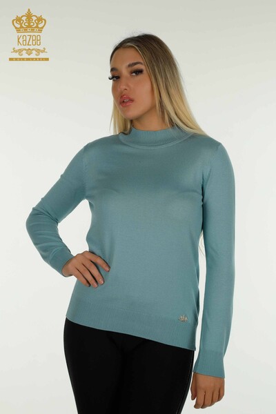 Wholesale Women's Knitwear Sweater High Collar Basic Mint - 30613 | KAZEE - Thumbnail