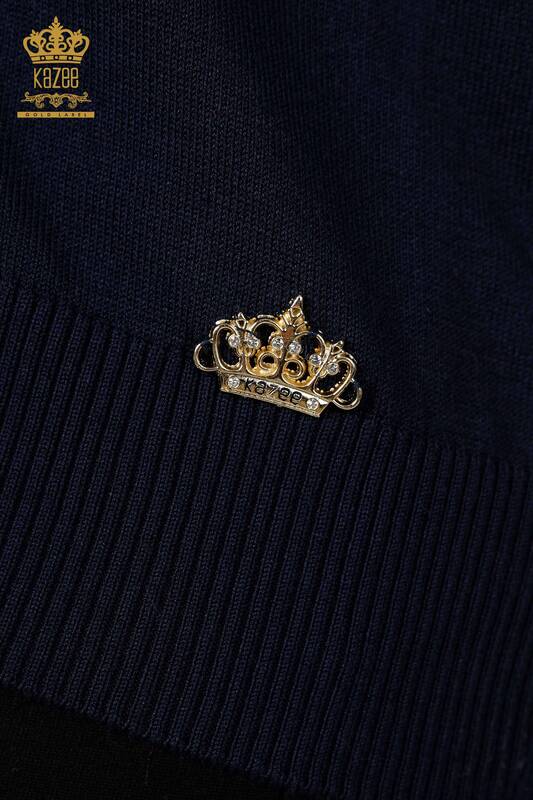 Wholesale Women's Knitwear Sweater High Collar Basic Navy - 16663 | KAZEE