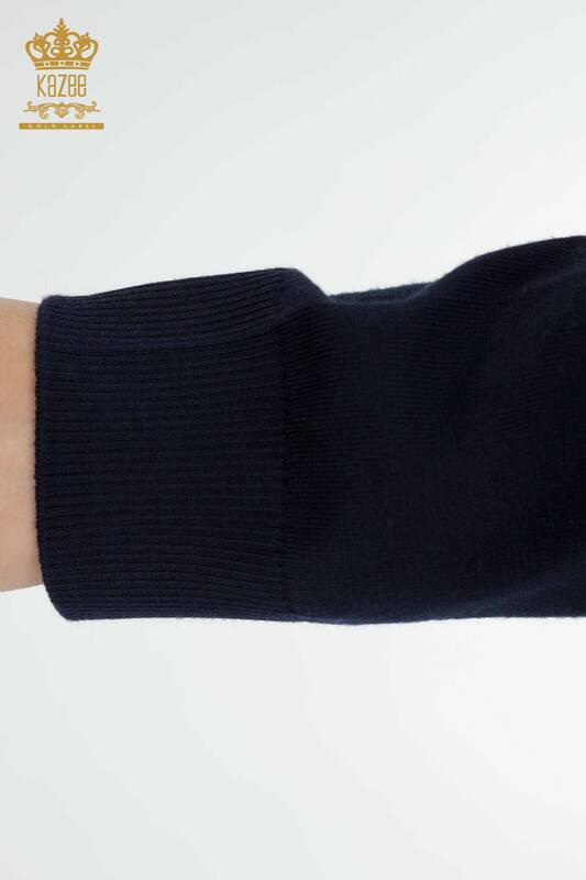 Wholesale Women's Knitwear Sweater High Collar Basic Navy - 16663 | KAZEE
