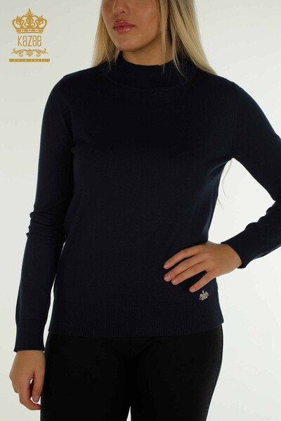 Wholesale Women's Knitwear Sweater High Collar Basic Navy Blue - 30613 | KAZEE - Thumbnail