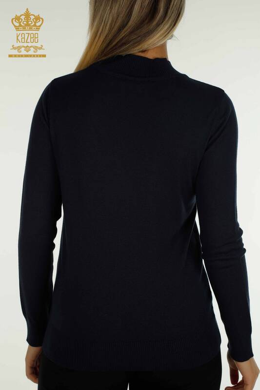 Wholesale Women's Knitwear Sweater High Collar Basic Navy Blue - 30613 | KAZEE