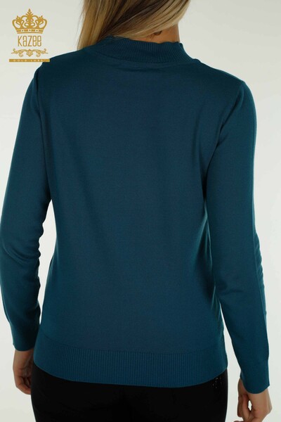 Wholesale Women's Knitwear Sweater High Collar Basic Petrol - 30613 | KAZEE - Thumbnail