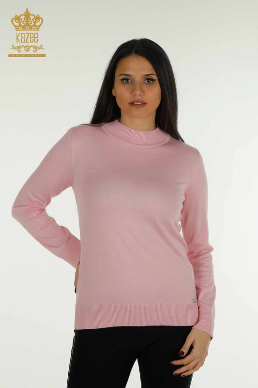 Wholesale Women's Knitwear Sweater High Collar Basic Pink - 30613 | KAZEE