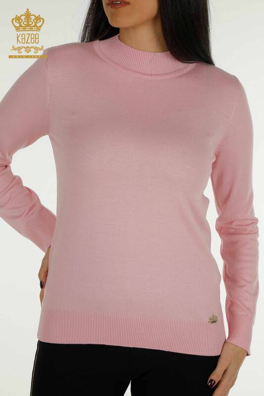 Wholesale Women's Knitwear Sweater High Collar Basic Pink - 30613 | KAZEE