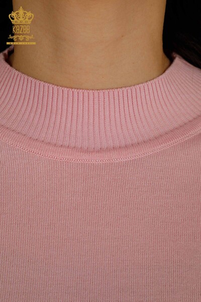Wholesale Women's Knitwear Sweater High Collar Basic Pink - 30613 | KAZEE - Thumbnail