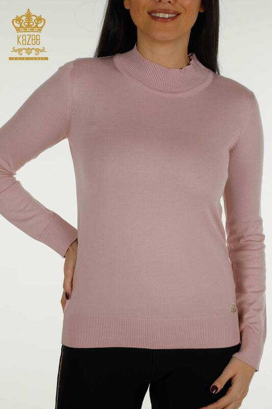 Wholesale Women's Knitwear Sweater High Collar Basic Powder - 30613 | KAZEE