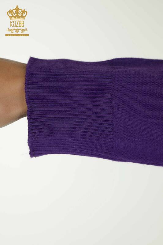 Wholesale Women's Knitwear Sweater High Collar Basic Purple - 30613 | KAZEE