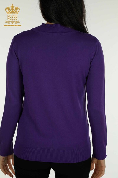Wholesale Women's Knitwear Sweater High Collar Basic Purple - 30613 | KAZEE - Thumbnail