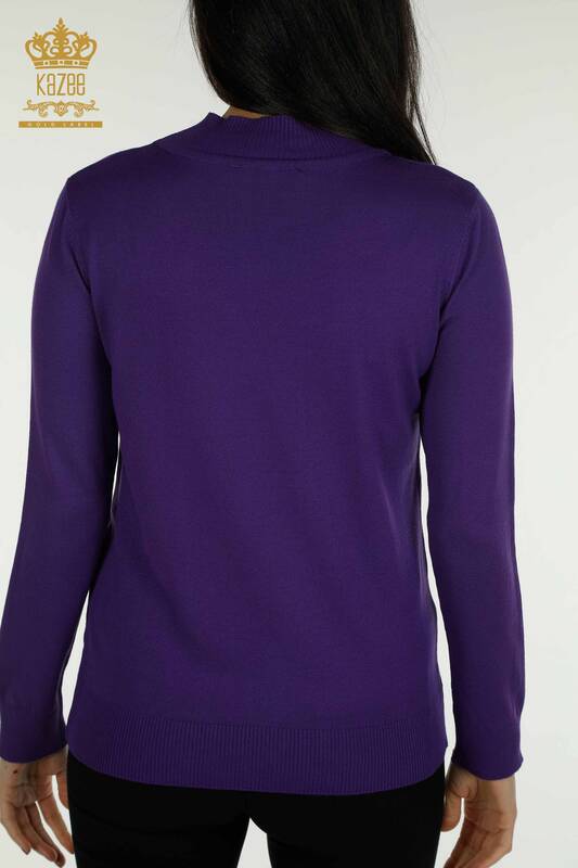 Wholesale Women's Knitwear Sweater High Collar Basic Purple - 30613 | KAZEE