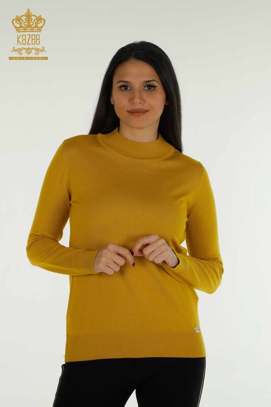 Wholesale Women's Knitwear Sweater High Collar Basic Saffron - 30613 | KAZEE