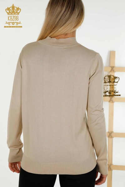 Wholesale Women's Knitwear Sweater - Stand Collar - Basic - Stone - 16663 | KAZEE - Thumbnail