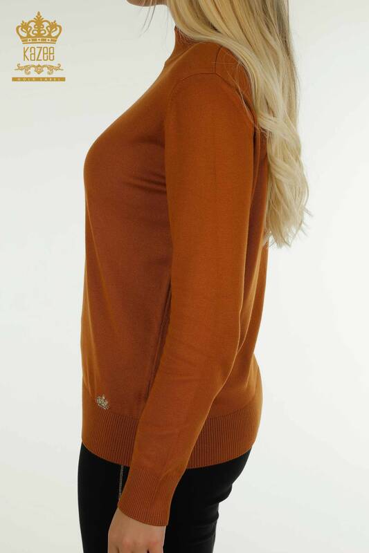 Wholesale Women's Knitwear Sweater High Collar Basic Tan - 30613 | KAZEE