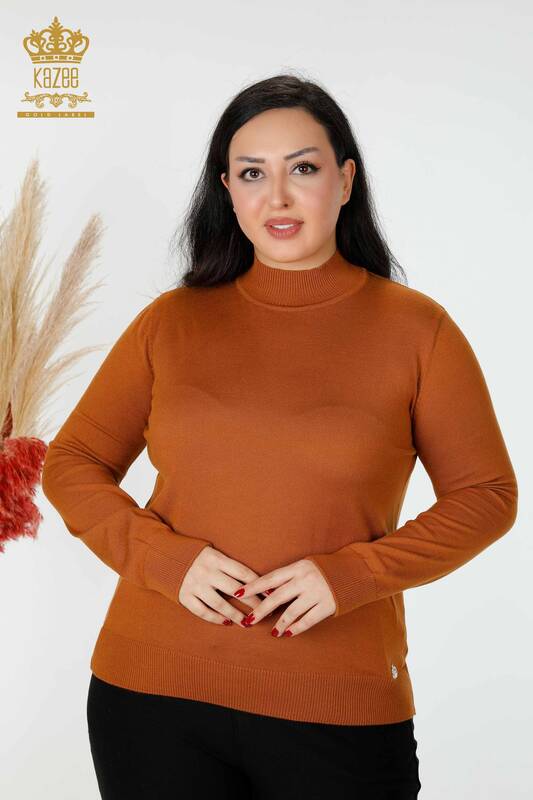 Wholesale Women's Knitwear Sweater Standing Collar Basic Tan - 16663 | KAZEE