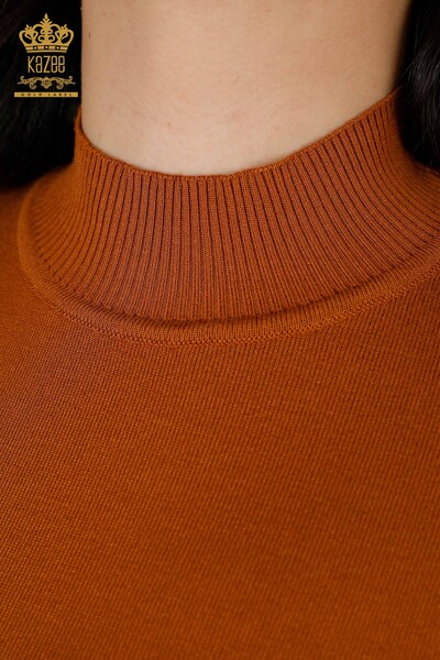 Wholesale Women's Knitwear Sweater Standing Collar Basic Tan - 16663 | KAZEE - Thumbnail