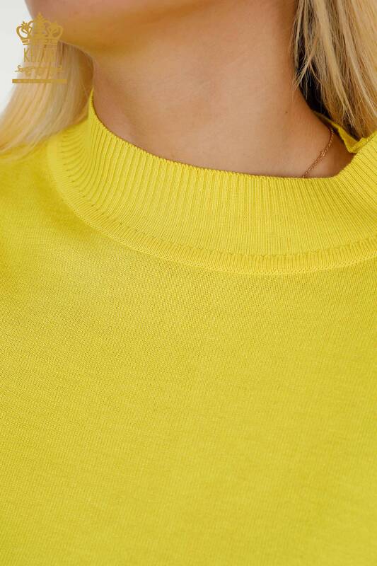 Wholesale Women's Knitwear Sweater - Stand Collar - Basic - Yellow - 16663 | KAZEE