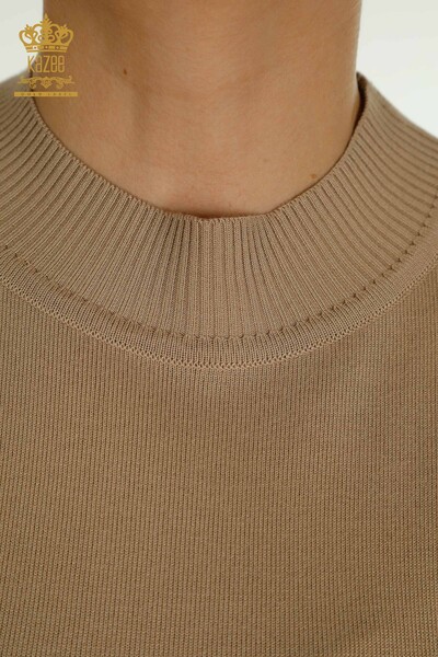 Wholesale Women's Knitwear Sweater High Collar Beige - 30564 | KAZEE - Thumbnail