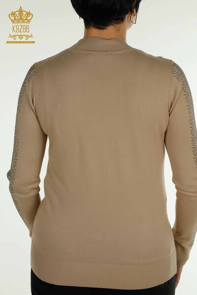 Wholesale Women's Knitwear Sweater High Collar Beige - 30564 | KAZEE - Thumbnail