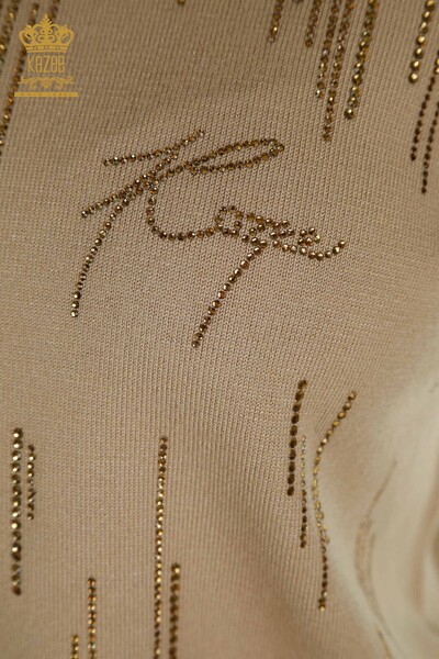 Wholesale Women's Knitwear Sweater High Collar Beige - 30599 | KAZEE - Thumbnail