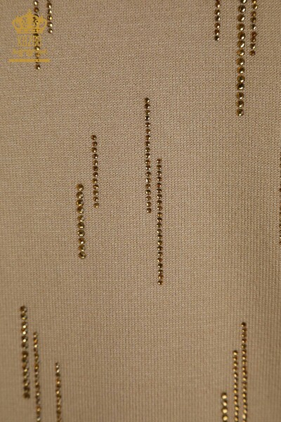 Wholesale Women's Knitwear Sweater High Collar Beige - 30599 | KAZEE - Thumbnail