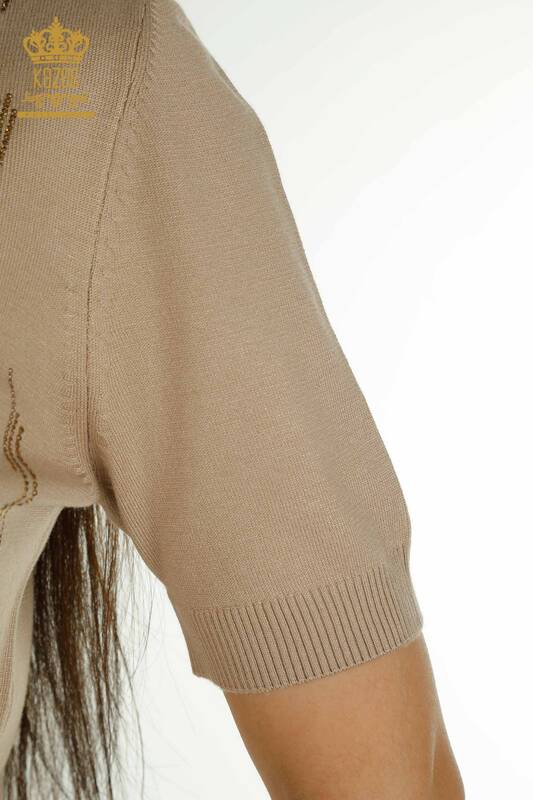 Wholesale Women's Knitwear Sweater High Collar Beige - 30599 | KAZEE