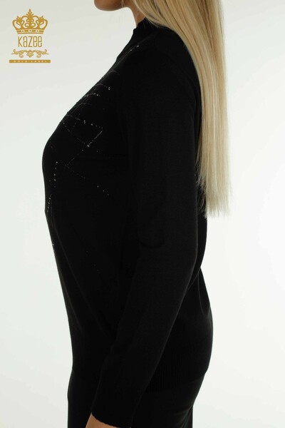Wholesale Women's Knitwear Sweater High Collar Black - 30454 | KAZEE - Thumbnail
