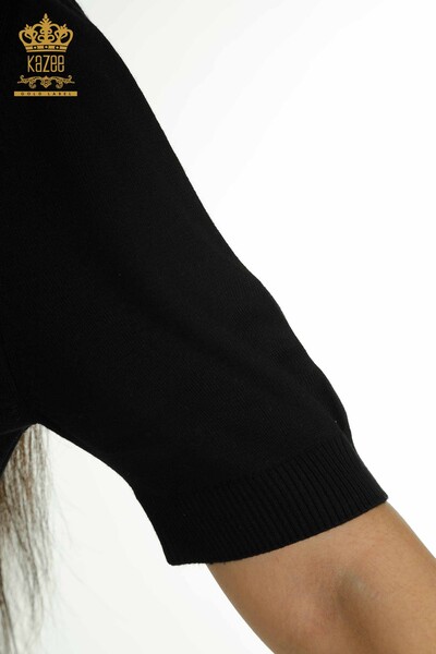 Wholesale Women's Knitwear Sweater High Collar Black - 30599 | KAZEE - Thumbnail