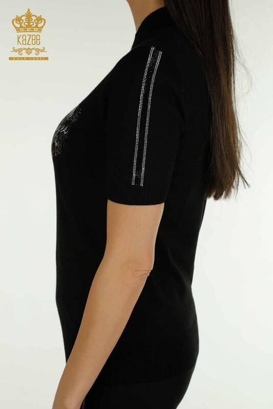 Wholesale Women's Knitwear Sweater High Collar Black - 30642 | KAZEE