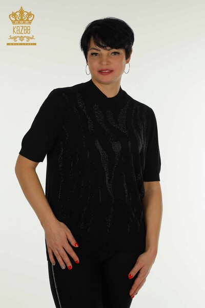 Wholesale Women's Knitwear Sweater High Collar Black - 30670 | KAZEE - Thumbnail