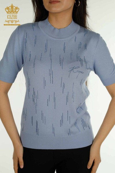 Wholesale Women's Knitwear Sweater High Collar Blue - 30599 | KAZEE - Thumbnail