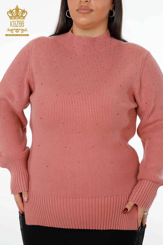 Wholesale Women's Knitwear Sweater Standing Collar Crystal Stone Embroidered - 16901 | KAZEE