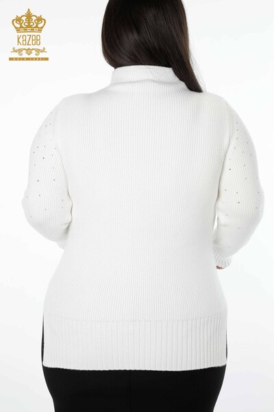 Wholesale Women's Knitwear Sweater Standing Collar Crystal Stone Embroidered - 16901 | KAZEE - Thumbnail