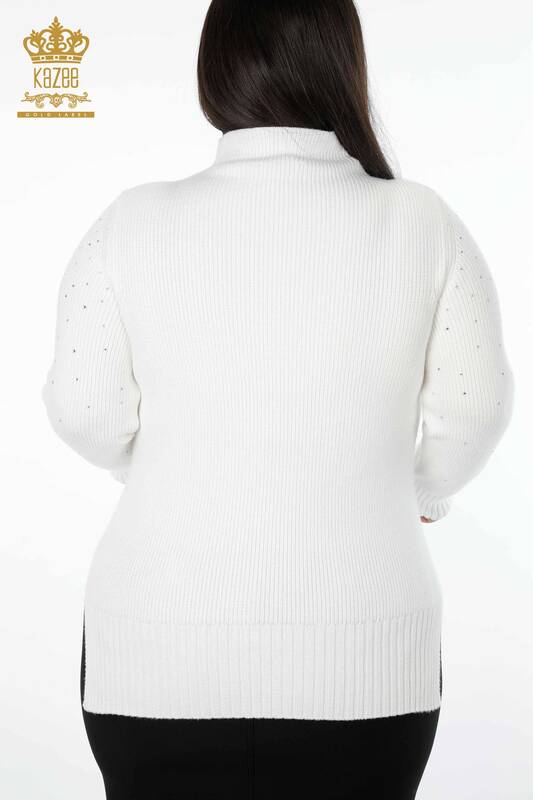 Wholesale Women's Knitwear Sweater Standing Collar Crystal Stone Embroidered - 16901 | KAZEE