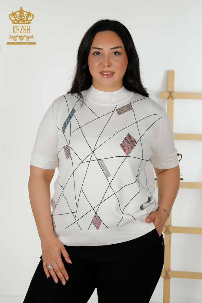 Wholesale Women's Knitwear Sweater Stand Ecru - 30078 | KAZEE - 1