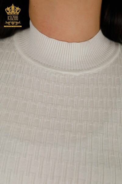 Wholesale Women's Knitwear Sweater - Standing Collar - Ecru - 30338 | KAZEE - Thumbnail