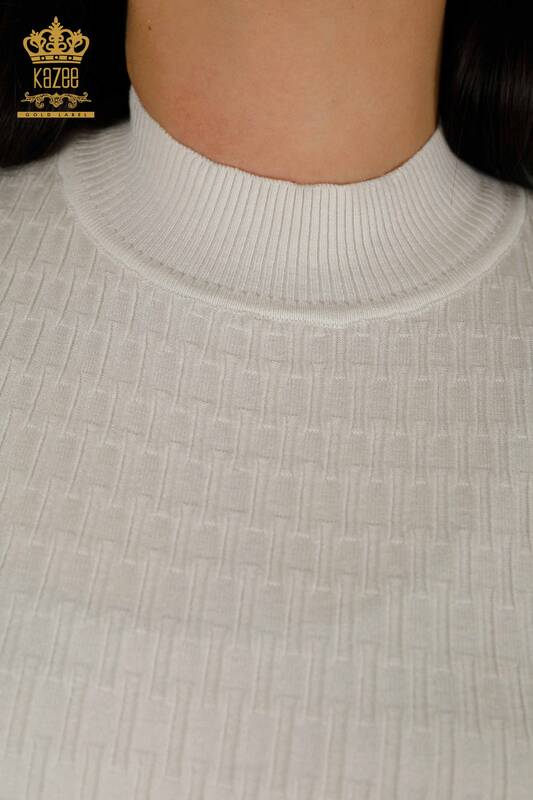 Wholesale Women's Knitwear Sweater - Standing Collar - Ecru - 30338 | KAZEE