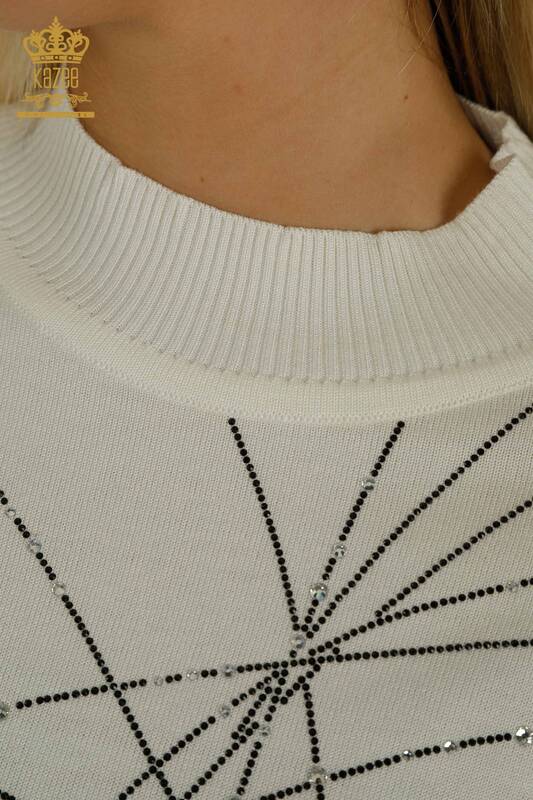 Wholesale Women's Knitwear Sweater High Collar Ecru - 30454 | KAZEE