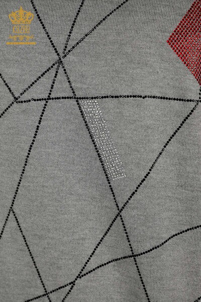 Wholesale Women's Knitwear Sweater - Stand Collar - Gray - 30078 | KAZEE - 4