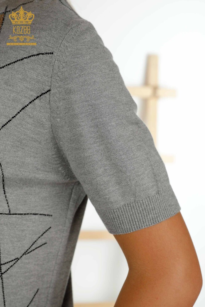 Wholesale Women's Knitwear Sweater - Stand Collar - Gray - 30078 | KAZEE - 5