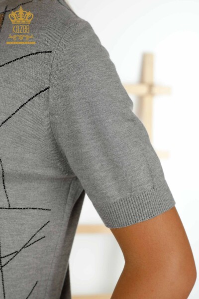 Wholesale Women's Knitwear Sweater - Stand Collar - Gray - 30078 | KAZEE - 5