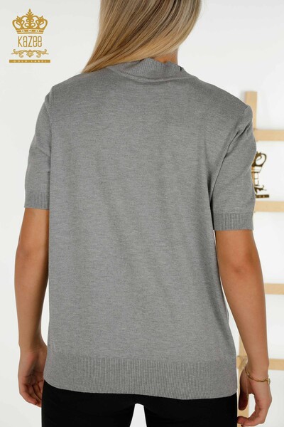 Wholesale Women's Knitwear Sweater - Stand Collar - Gray - 30078 | KAZEE - 6