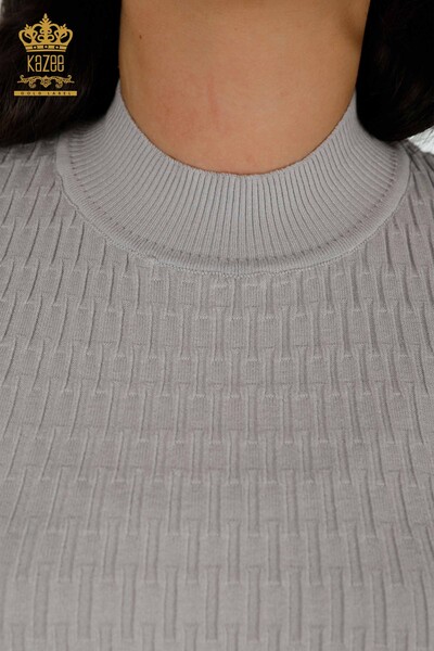 Wholesale Women's Knitwear Sweater - Standing Collar - Gray - 30338 | KAZEE - Thumbnail
