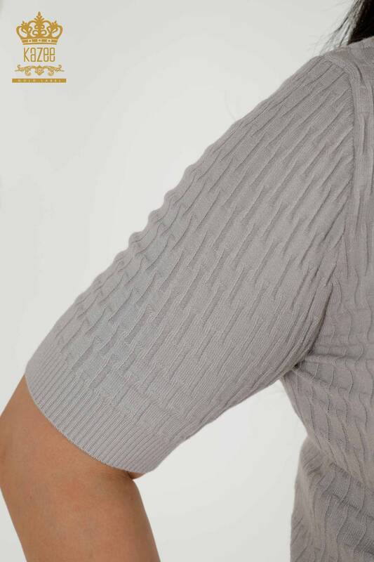 Wholesale Women's Knitwear Sweater - Standing Collar - Gray - 30338 | KAZEE