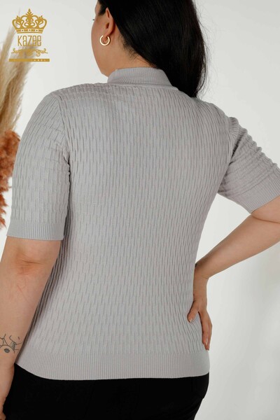 Wholesale Women's Knitwear Sweater - Standing Collar - Gray - 30338 | KAZEE - Thumbnail