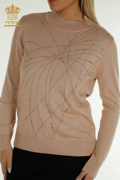 Wholesale Women's Knitwear Sweater High Collar Powder - 30454 | KAZEE - Thumbnail