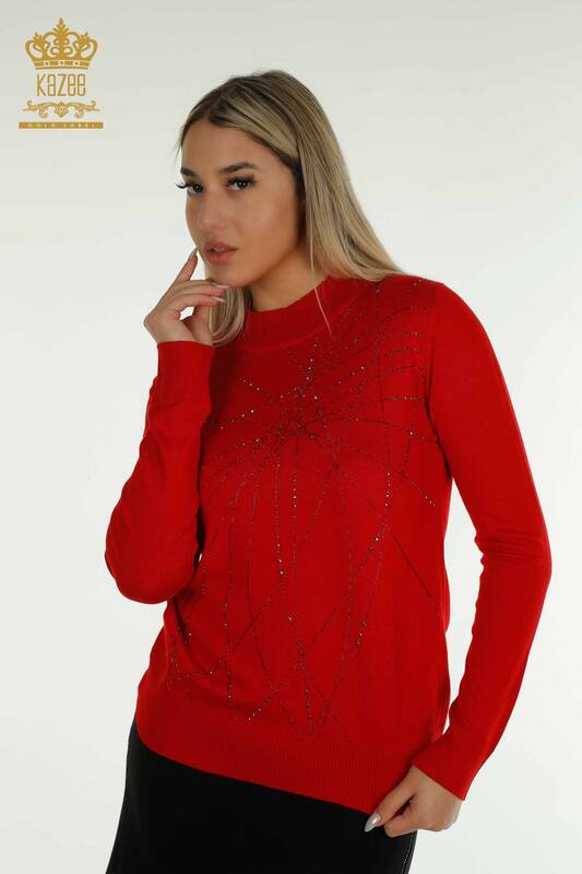 Wholesale Women's Knitwear Sweater High Collar Red - 30454 | KAZEE