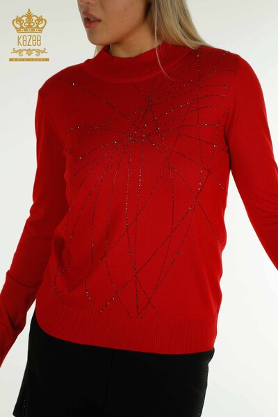 Wholesale Women's Knitwear Sweater High Collar Red - 30454 | KAZEE - Thumbnail