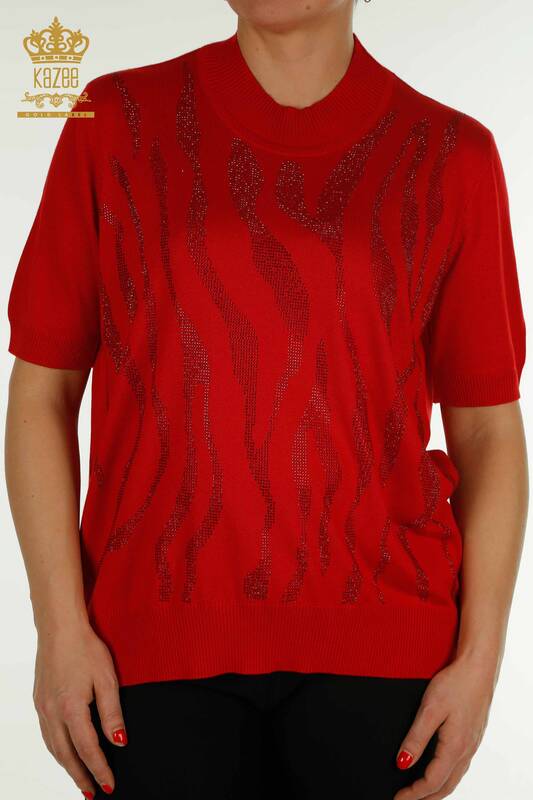 Wholesale Women's Knitwear Sweater High Collar Red - 30670 | KAZEE
