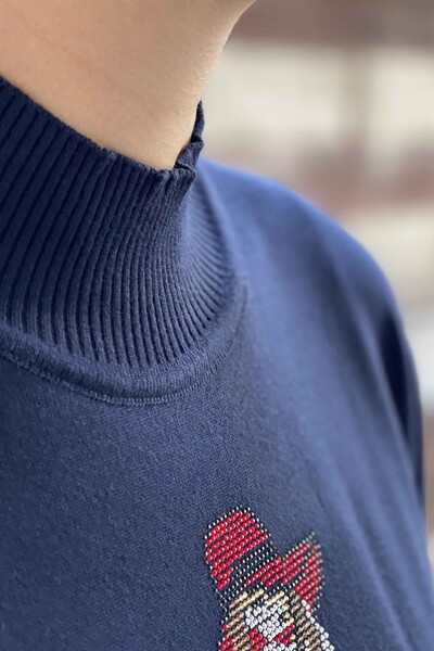 Wholesale Women's Knitwear Sweater Standing Collar Short Sleeve Embroidered - 16536 | KAZEE - Thumbnail