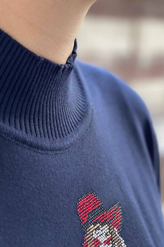 Wholesale Women's Knitwear Sweater Standing Collar Short Sleeve Embroidered - 16536 | KAZEE