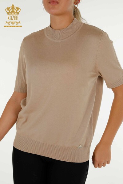 Wholesale Women's Knitwear Sweater High Collar Viscose Beige - 16168 | KAZEE - Thumbnail